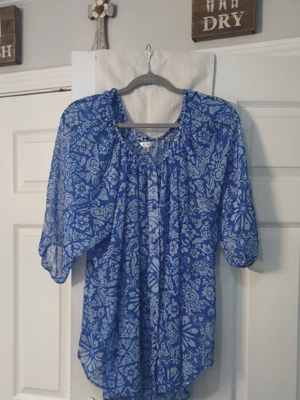 CAbi Blue Floral Peasant Top